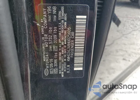 2017 Genesis G90 Premium z USA, uszkodzony, nr VIN KMHG34JA8HU025605